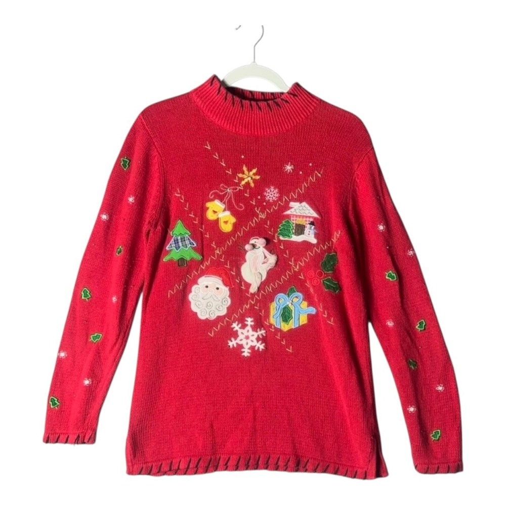 Vintage Basic Editions Red Snowman Holiday Sweater Size Small